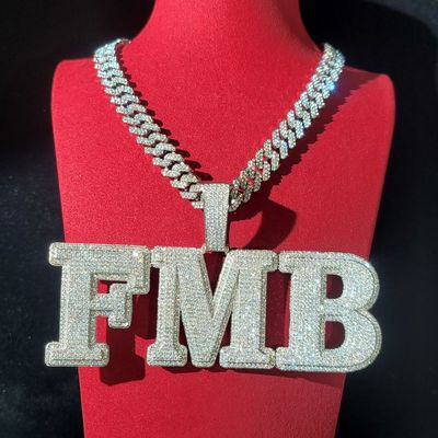 Pendentif personnalisé avec lettres et chiffres, pavé cubique, collier de mots glacés, lien cubain de 12mm, cadeau JOGift pour lui