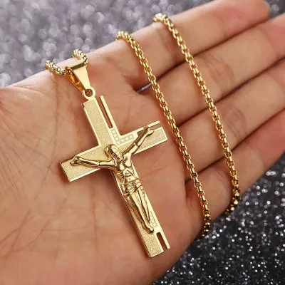 Collier pendentif croix de Jésus-Christ pour hommes et femmes, bijoux religieux catholiques, vintage et porte-bonheur
