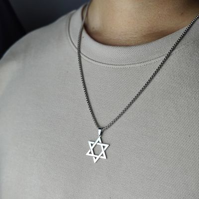 Collier classique avec pendentif étoile de David pour hommes, couleur noir, or, argent, acier inoxydable, bijoux juifs israéliens, chaîne gratuite de 24 pouces
