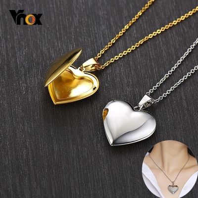 Vnox – médaillon en forme de cœur clair, pendentifs pour femmes et hommes, cadre Photo ouvrable, colliers brillants en acier inoxydable, collier d&#39;amour familial