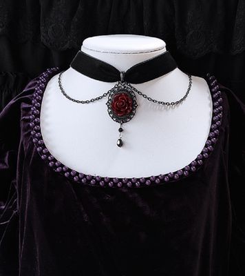 Gothique Rose foncé camée tour de cou femmes filles Halloween sorcière païenne bijoux accessoires cadeau Vintage Vampire Rose velours collier