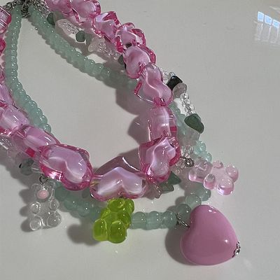 Grand collier en chaîne acrylique transparente pour femmes, breloque en forme de cœur coloré, ras du cou, bijoux à la mode y2k