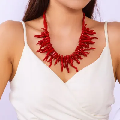 Collier géométrique irrégulier en corail rouge pour femmes, Style bohème, nouveau modèle, accessoires de bijoux, origine chinoise continentale