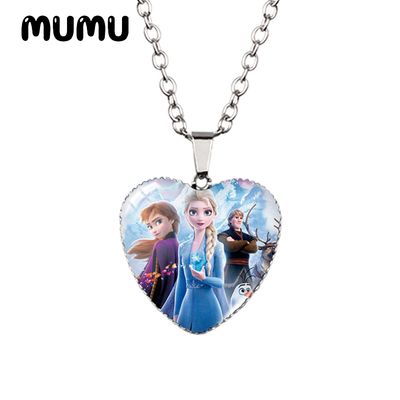 Collier coeur princesse Elsa et Anna OlPG, pendentif photo imprimé en verre, bijoux faits à la main, cadeaux pour enfants, nouveau, 2024