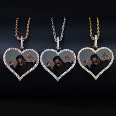 TOPGRILLZ – collier et pendentif médaillons en forme de cœur, sur mesure, avec chaîne de Tennis de 4mm, Zircon cubique AAA, bijoux Hip Hop pour hommes