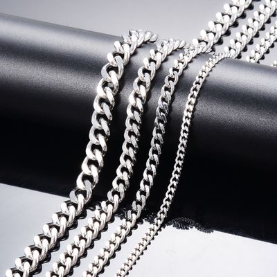 Colliers Punk en acier inoxydable 316L pour hommes et femmes, gourmette cubaine de 3/5/7/9mm, chaînes à maillons de base en argent, bijoux en métal solide de haute qualité