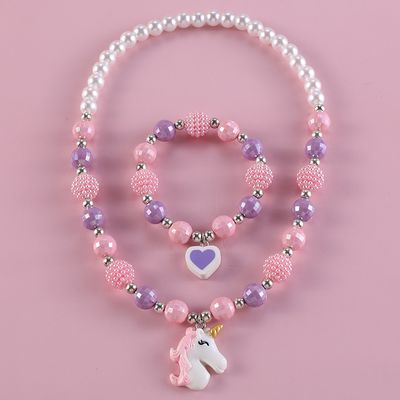 Makersland enfants doux collier Bracelet ensemble mignon pendentif rose violet perlé filles collier perles bijoux à bricoler soi-même en gros