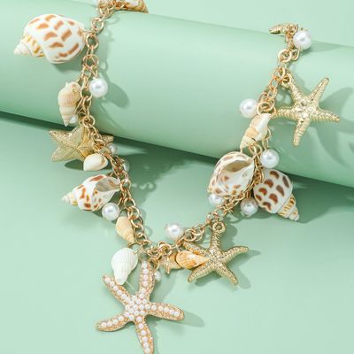 1 Style de vacances série océan coquille étoile de mer Imitation collier de perles femmes vacances loisirs fête exagérée coquille collier