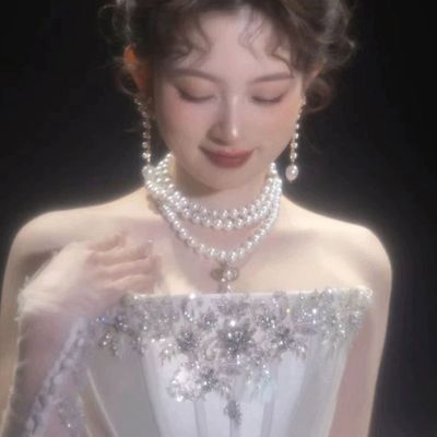 Collier ras du cou en perles rondes à trois couches pour femmes, pendentif en perles, goutte d&#39;eau irrégulière, classique, cadeau pour filles