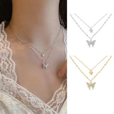 Collier papillon double couche pour femme, alliage antirouille, pendentif personnalité, mode clavicule, JOfor