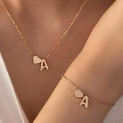 LATS – collier délicat en forme de petit cœur pour femmes, couleur or argent, 26 lettres, ras du cou, pendentif, Bracelets, bijoux cadeau