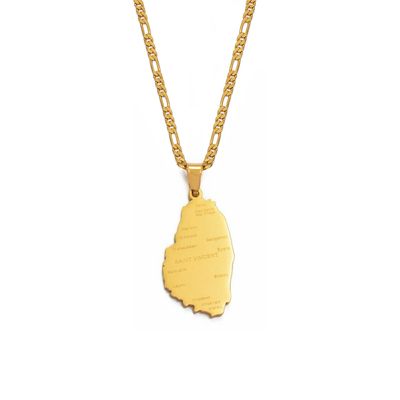 Anniyo ST. Collier avec pendentif carte de Saint-Vincent avec nom de la ville, bijoux, #121321P