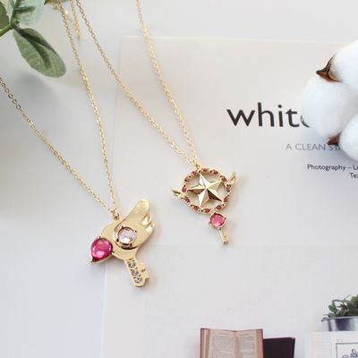 Collier Captor de carte Anime Kinomoto Sakura pour femmes, pendentif baguette étoile magique Clow, ras du cou, accessoires bijoux
