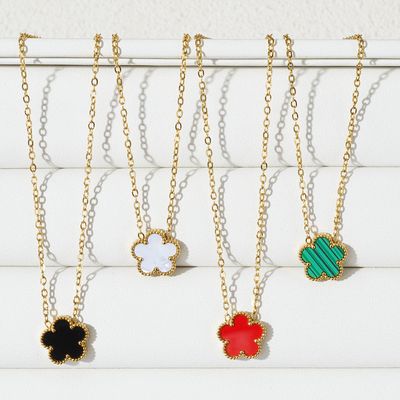Collier trèfle Double face en acier inoxydable pour femmes, pendentif plante à cinq feuilles, fleur, bijoux à la mode