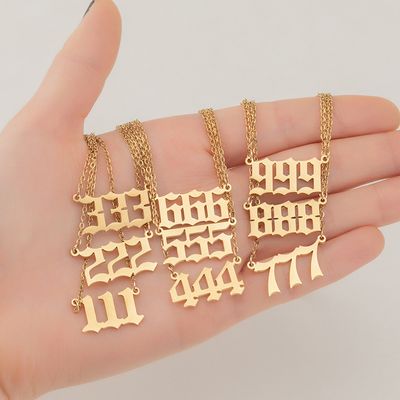 Colliers avec chiffres porte-bonheur en acier inoxydable, pendentif, 111 222 333 444 555 777 888 999 666 000, bijoux à breloques