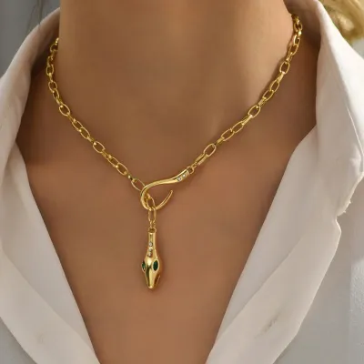 Mode zircone serpent conception femmes pendentif collier en acier inoxydable plaqué or trombone chaîne bijoux offres spéciales