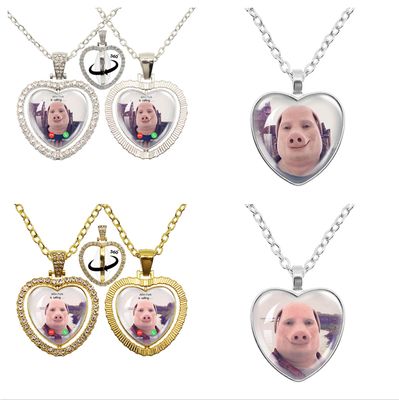 Collier pendentif en forme de cœur avec cabochon en verre graphique, John Pork is Calling, answer and Phone, Humor, Funny Pig Lover, Jewelry Gift