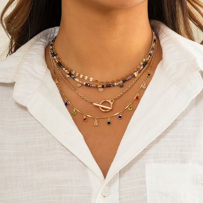 Collier ras du cou style Boho pour femmes, pendentif pompon à paillettes colorées en cristal, tendance d&#39;été, Vintage, chaîne à boucle OT, bijoux Y2K, 4 pièces/ensemble