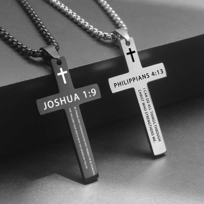 Stainless Steel Men&#39;s Necklace, Bible Verse, Jesus Cross Necklace, Men&#39;s Accessories, Spiritual Jewelry, 1 Piece