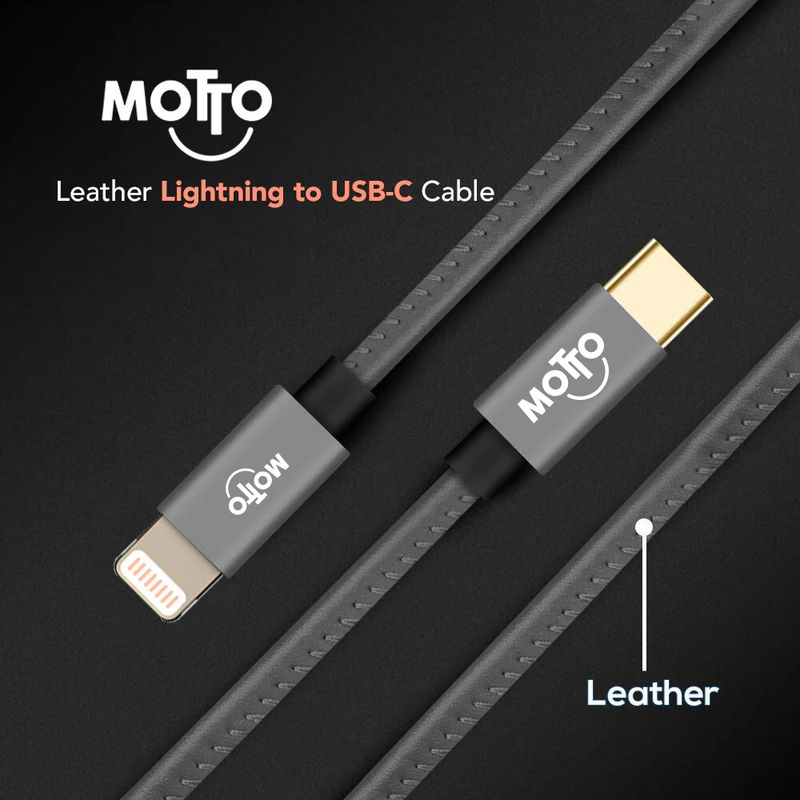 Motto Leather Wrapped Type-C to Lightning Charging Cable 6ft