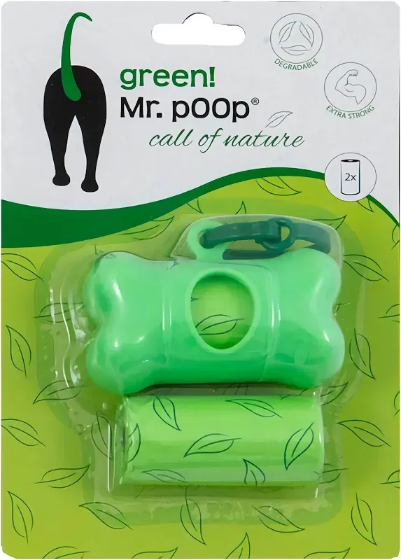 Mr. Poop poepzakjes green! - houder met 2 rollen