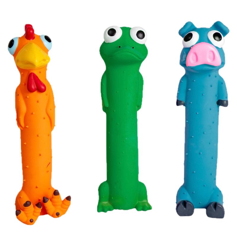 Jack en Vanilla latex speeltje met pieper - kip / kikker / varken