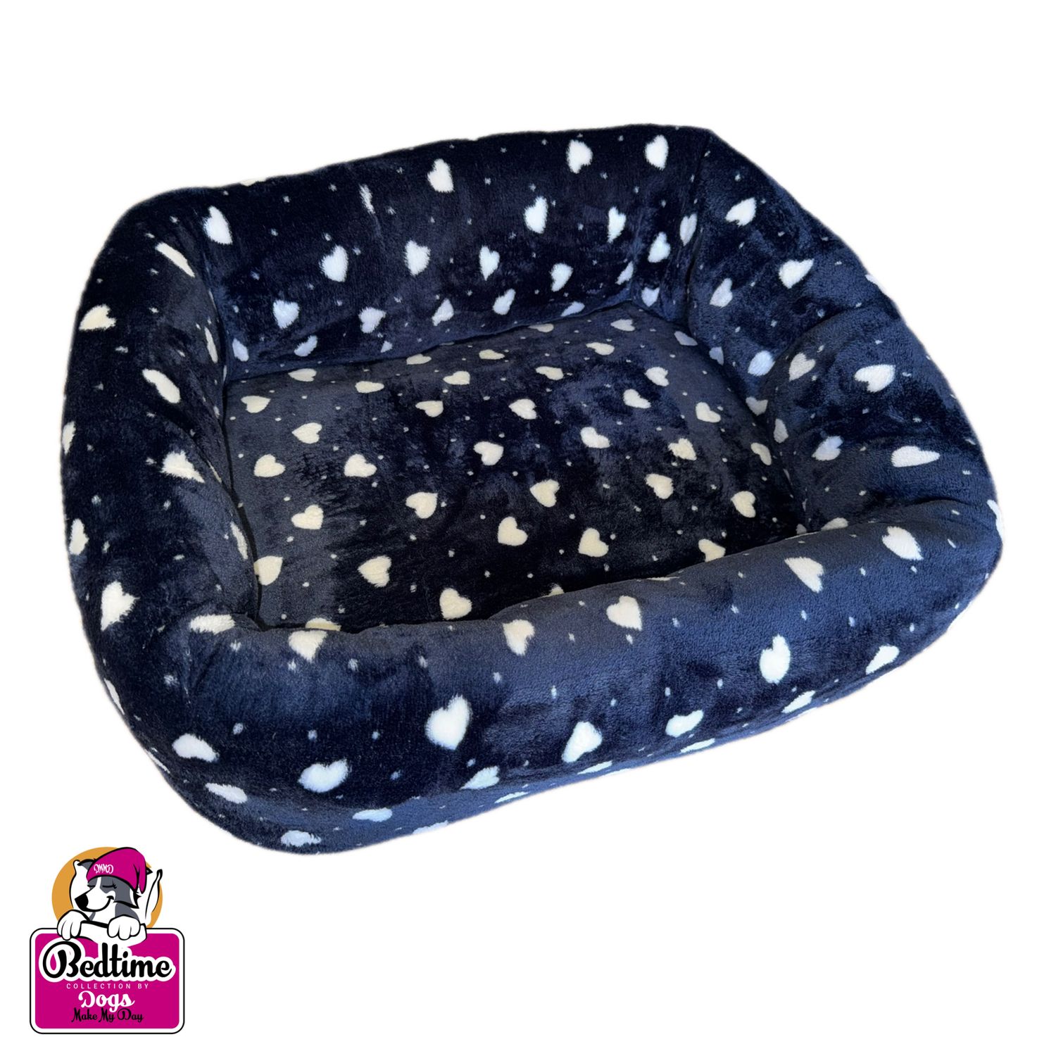 Hondenbed - Nachtblauw met witte hartjes