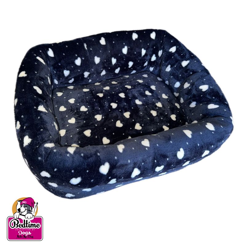 Hondenbed - Nachtblauw met witte hartjes