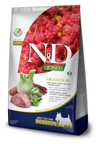 N&amp;D Quinoa, Grootte hond: Adult mini, Smaak: Digestion Lam, Zakgrootte: 2.5 kilo