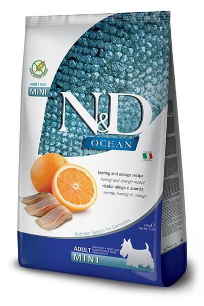 N&amp;D Ocean, Grootte hond: Adult Mini, Smaak: Haring Sinaasappel, Zakgrootte: 800 gram