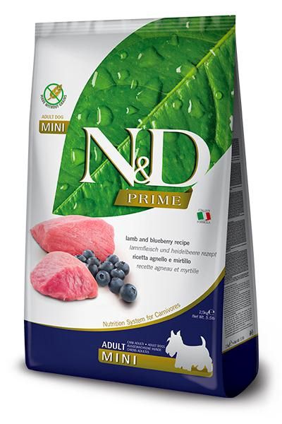 N&amp;D Prime, Grootte hond: Adult Mini, Smaak: Lam &amp; Bosbes, Zakgrootte: 2.5 kilo