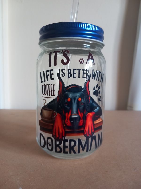 Adhd doberman glass tumbler