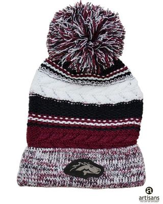 Chay Beanie Mustangs logo in leather with Large Pom