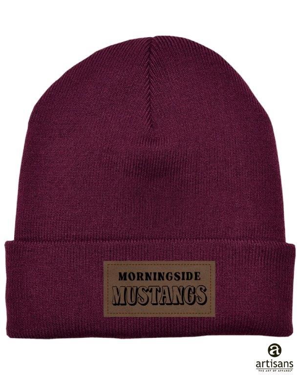 Fleece Lined Cuffed Beanie with Morningside Mustangs Leather Patch