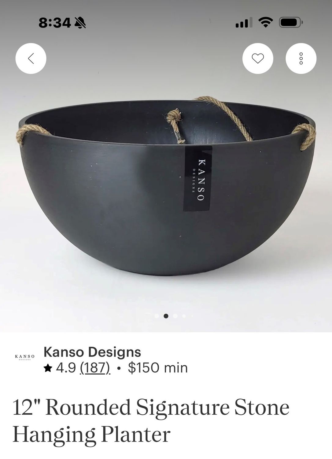 hanging planter rounded black 12in