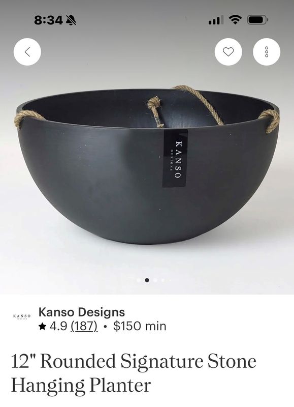 hanging planter rounded black 12in