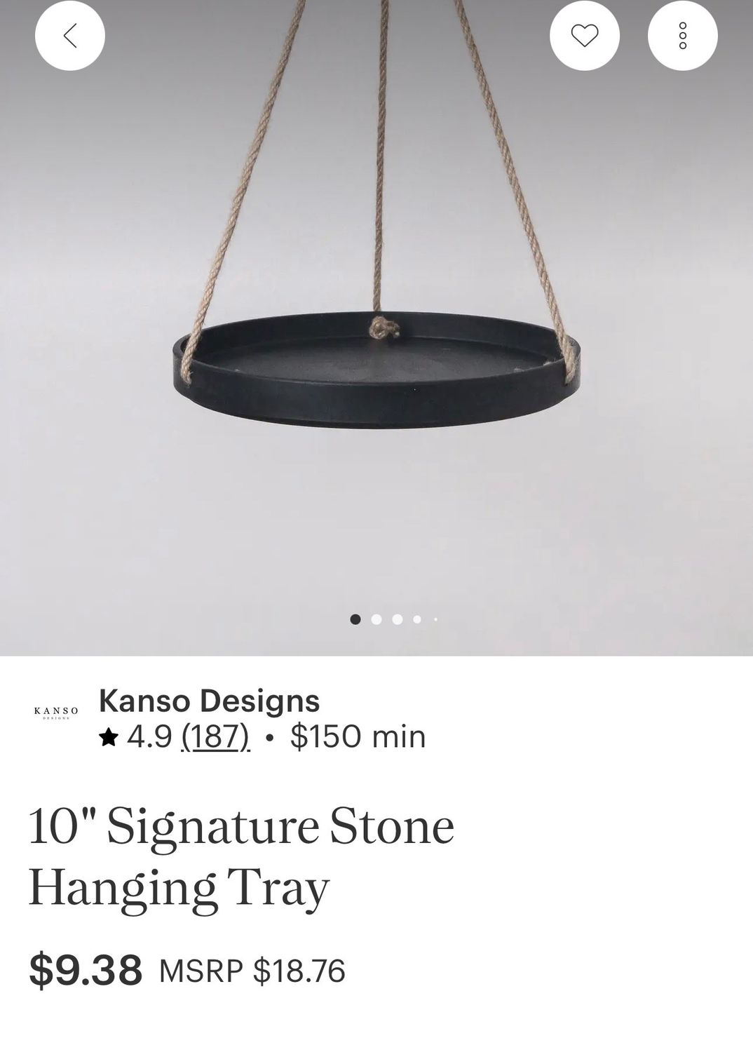 hanging plant tray black stone 10in