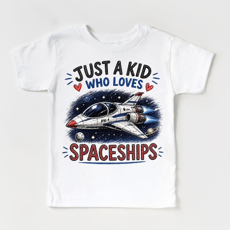 Just a Kid Who Loves Spaceships Kids Graphic T-Shirt 3T
