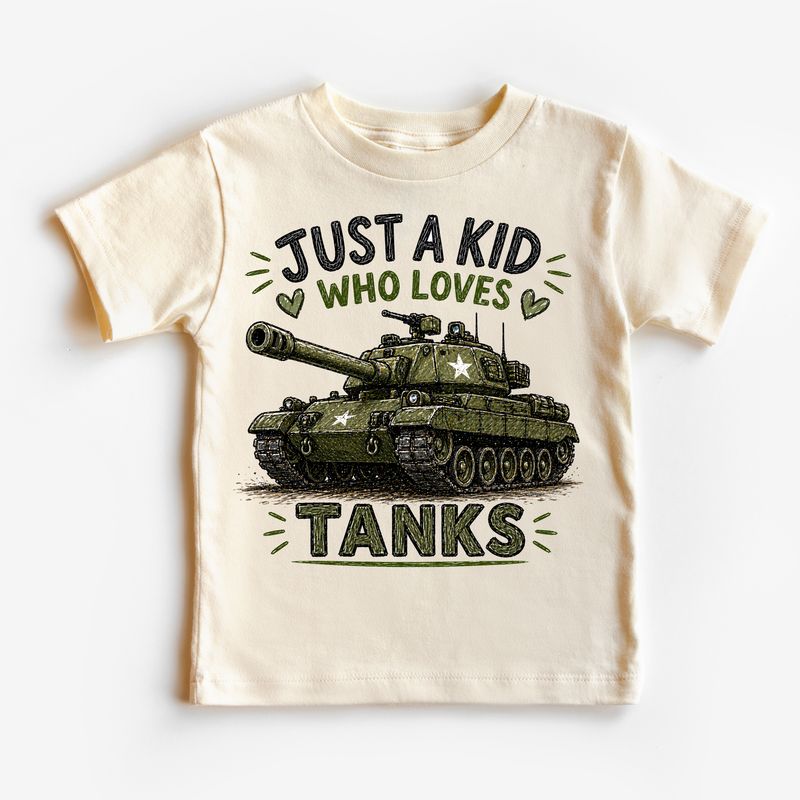 Just a Kid Who Loves Tanks Kids Graphic T-Shirt 2T