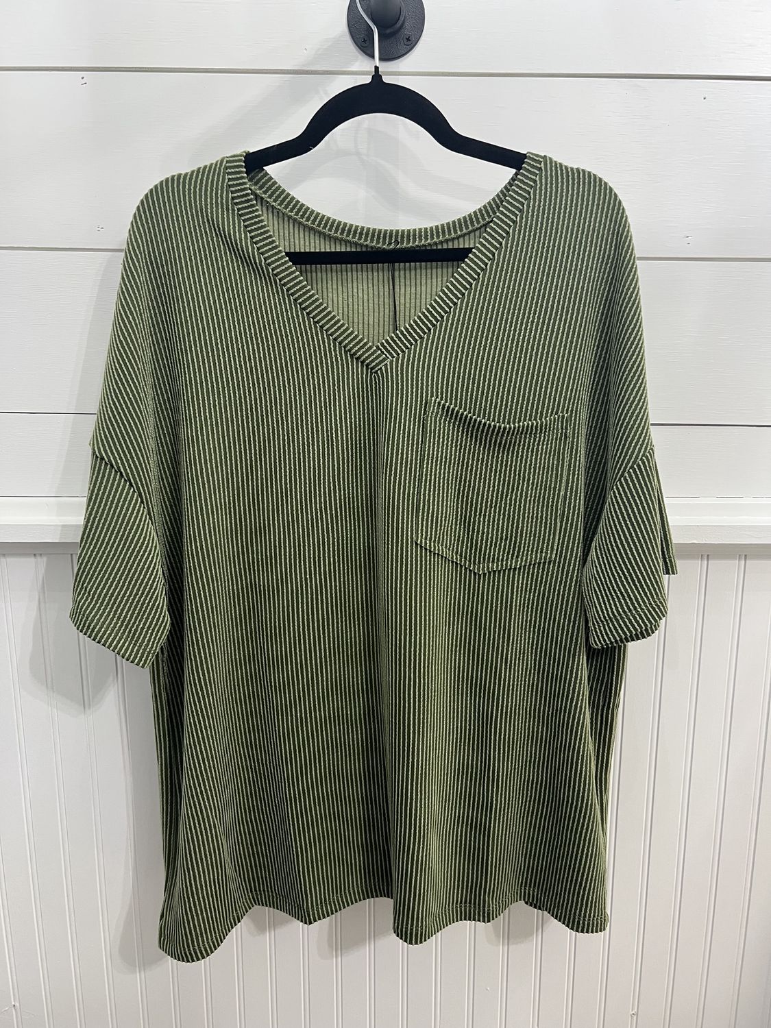 Corded V Neck Chest Pocket Tee