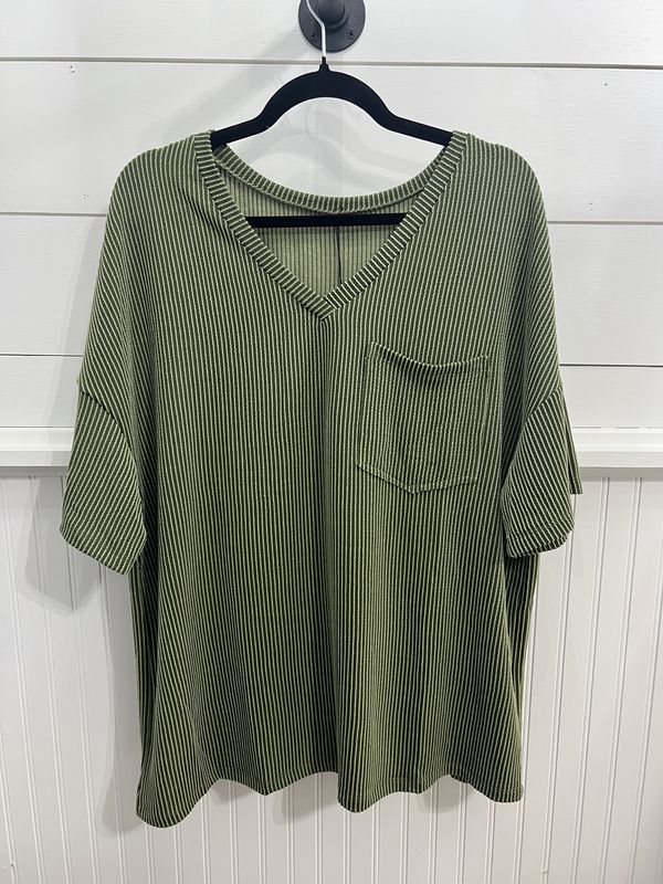 Corded V Neck Chest Pocket Tee