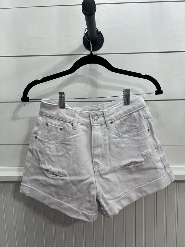 Distressed Roll Up Denim Shorts White SM