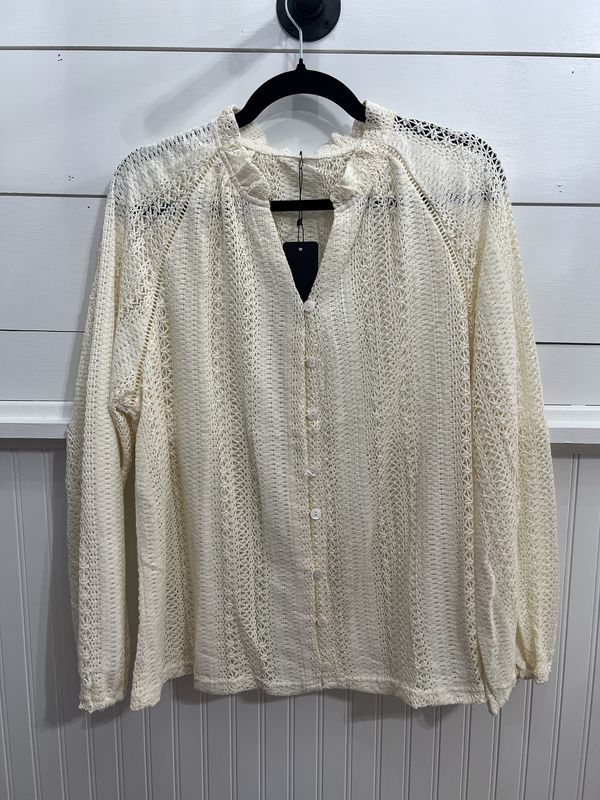 Lace Puff Sleeve Button Shirt XL