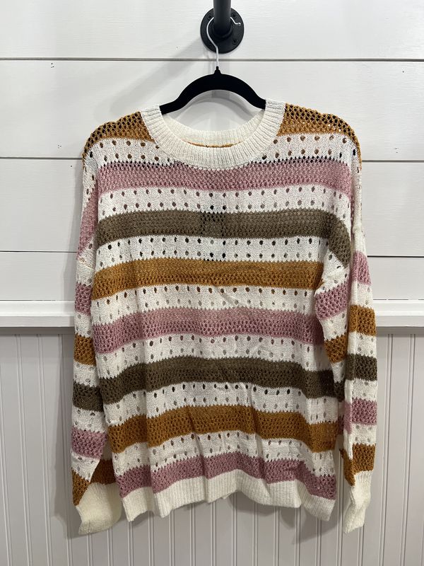 Stripe Hollow Knitted Loose Sweater MD
