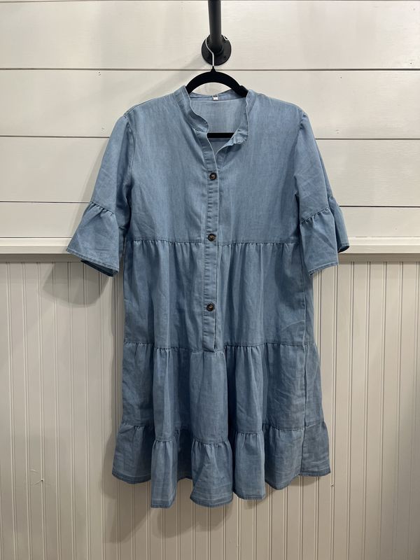 V-neck Half Sleeve Denim Dress