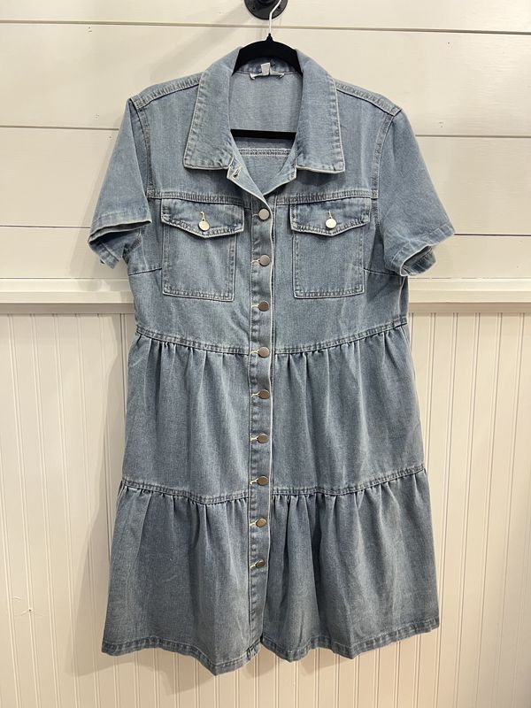 Denim Button Down Hem Dress 3XL