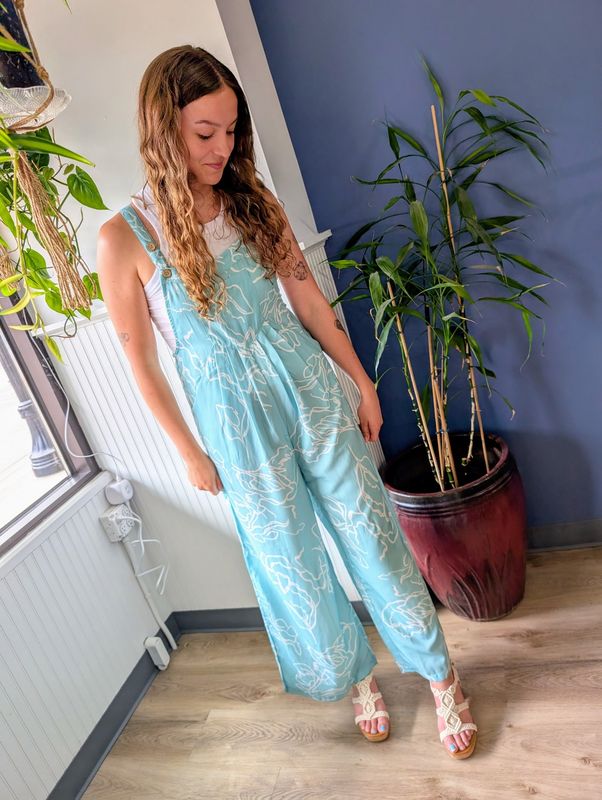 Printed Bib Wide Leg Overalls