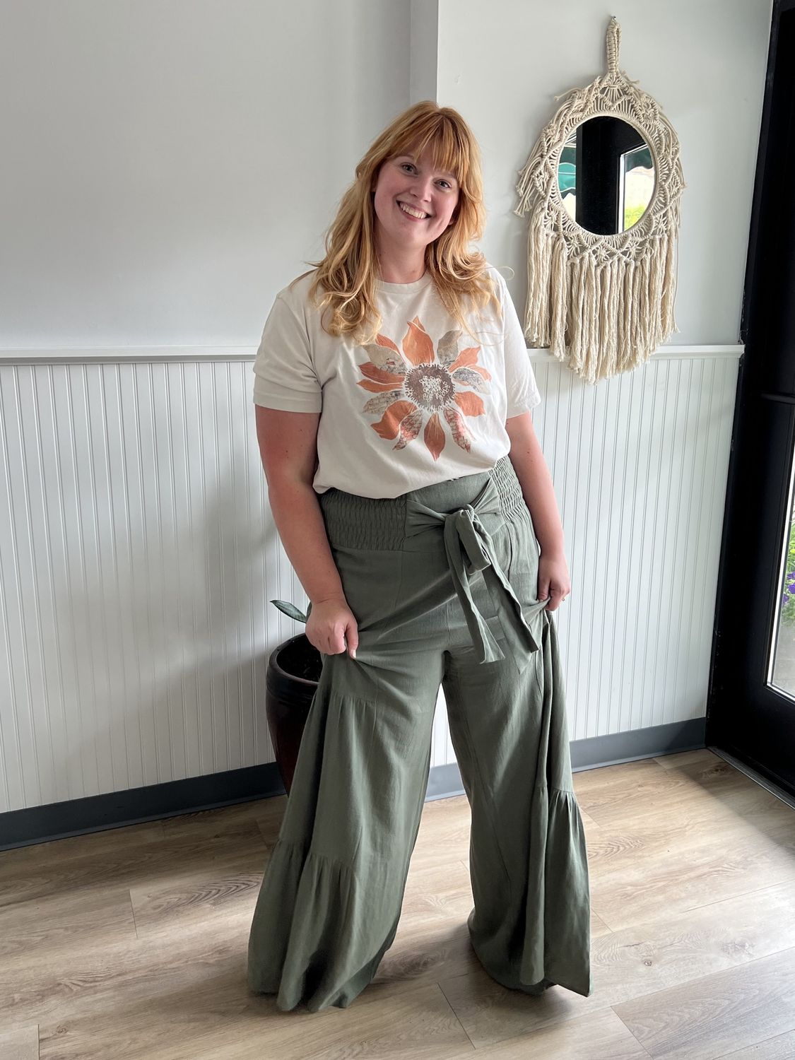 PLUS SIZE SMOCKING WIDE PANTS