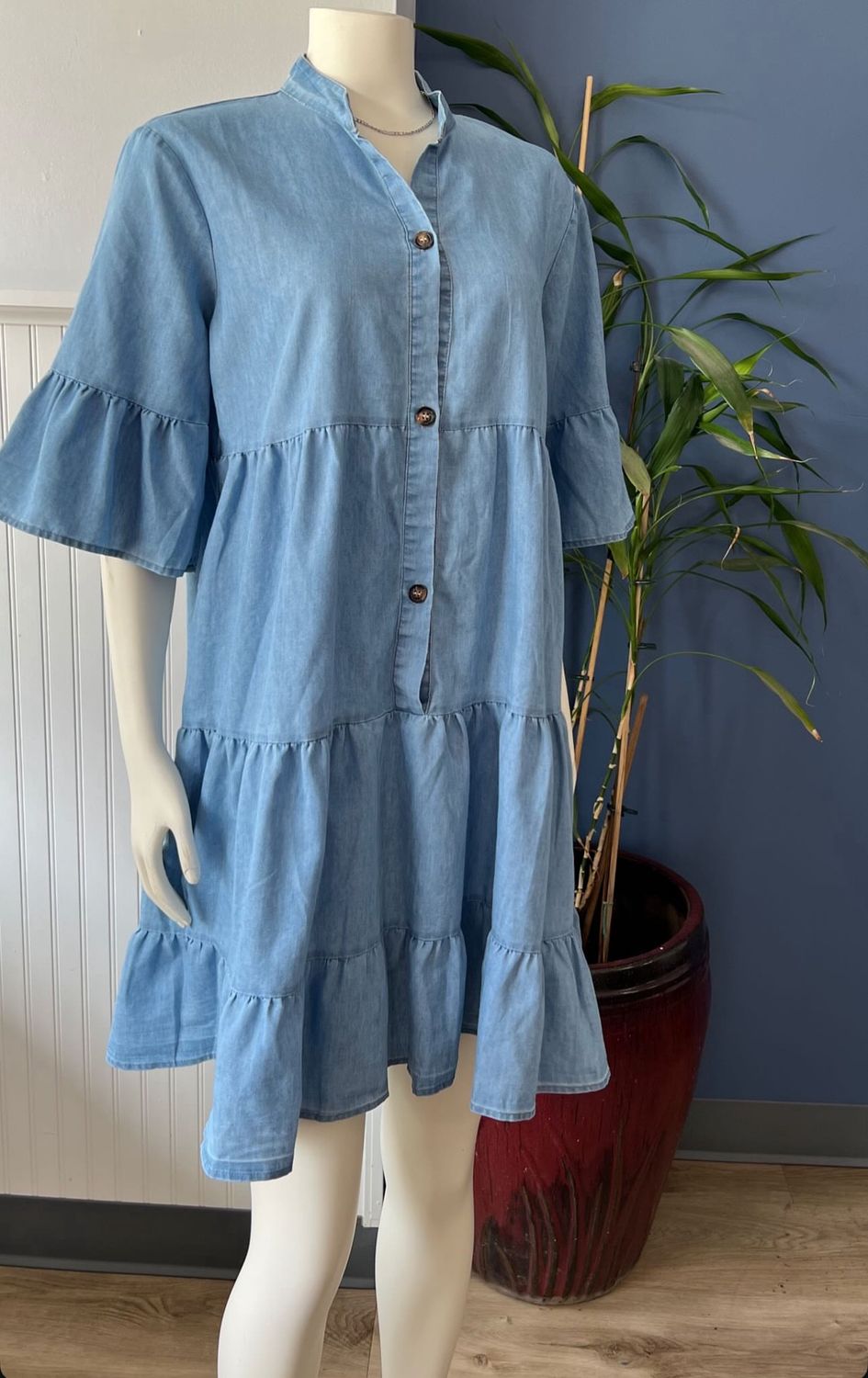 V-neck Half Sleeve Denim Dress