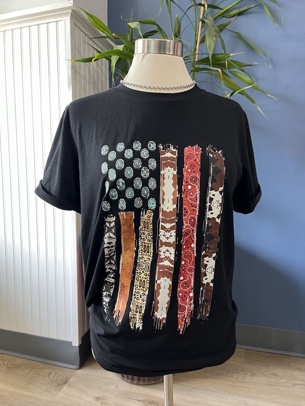 Black Western American Flag Tee